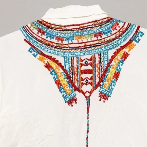 Johnny Was Biya Small Embroidered White Long Sleeve Blouse Shirt Top Mayan - Picture 7 of 7